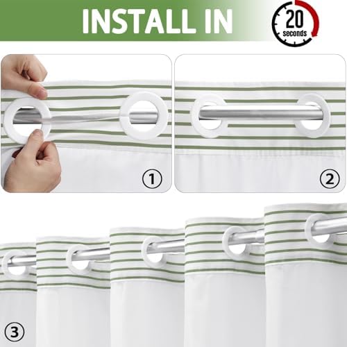 SMTHOM Sage Green Boho Striped Shower Curtain Set