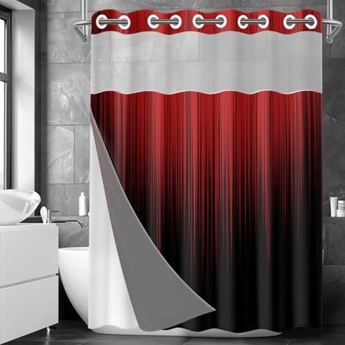 Nesphy No Hook Black Red Ombre Shower Curtain Set