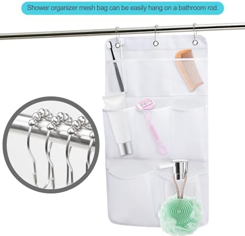 Hanging Shower Caddy with 8 Pockets and 3 Hooks Black