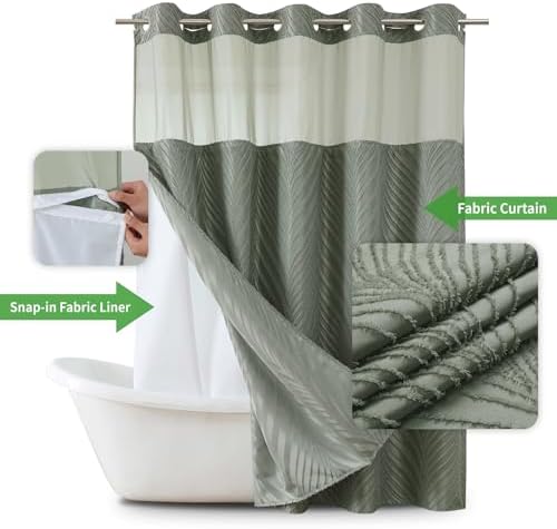 SageGreen Boho Shower Curtain Set No Hook