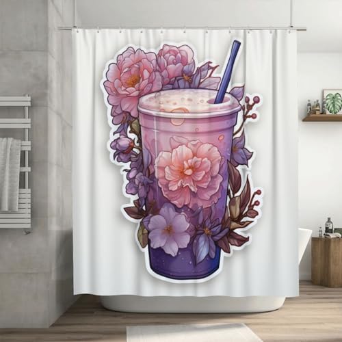 DAOWANGZUO Purple Flower Shower Curtain Set