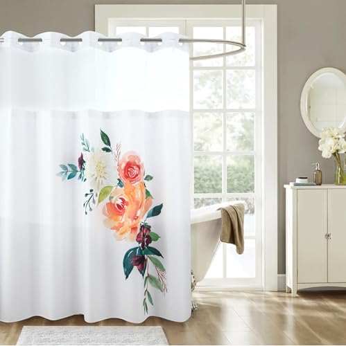 FONFLAIRE Floral Shower Curtain Set with Snap Liner