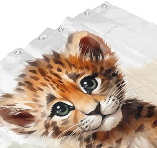 Baby Leopard Shower Curtain Set with 12 Hooks 72x72in