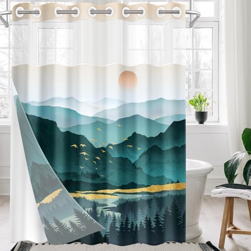 Nesphy No Hook Mountain Shower Curtain Set