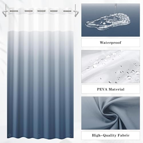 Nesphy No Hook Ombre Blue Shower Curtain Set 1