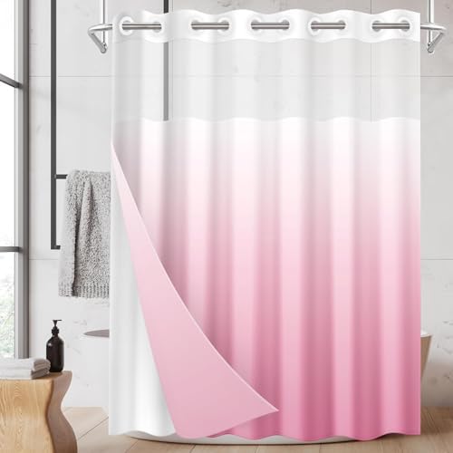 Nesphy No Hook Ombre Pink Shower Curtain Set 1
