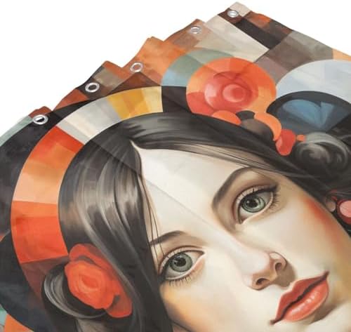 DAOWANGZUO Black Hair Girl Boho Shower Curtain Set 72x72in