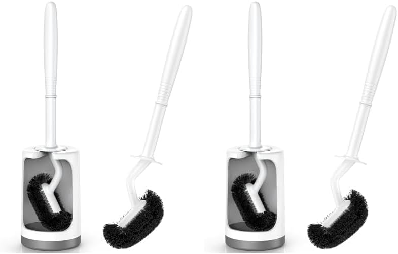 HAMITOR Toilet Brush Holder Set - Curved Design Compact Modern