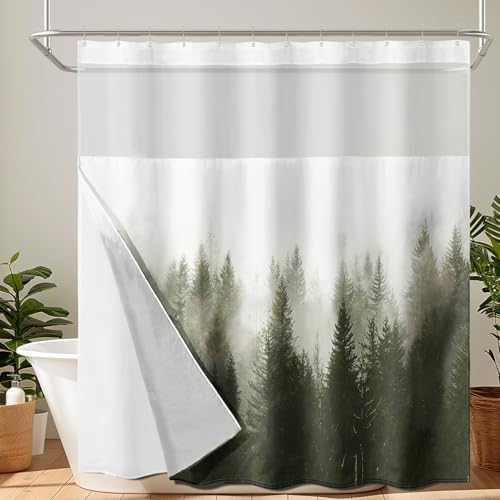 ORTIGIA Misty Forest Shower Curtain Set with Liner and Hooks