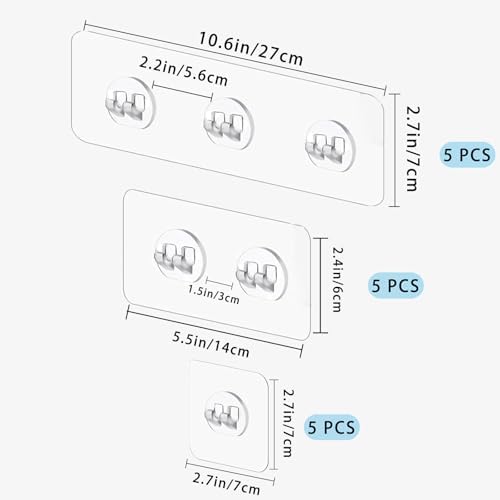 Tatibana 15 Pack Clear Adhesive Hooks for Shower Racks