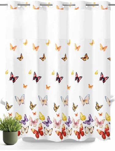 Double Layer No Hooks Shower Curtain Set 72x72