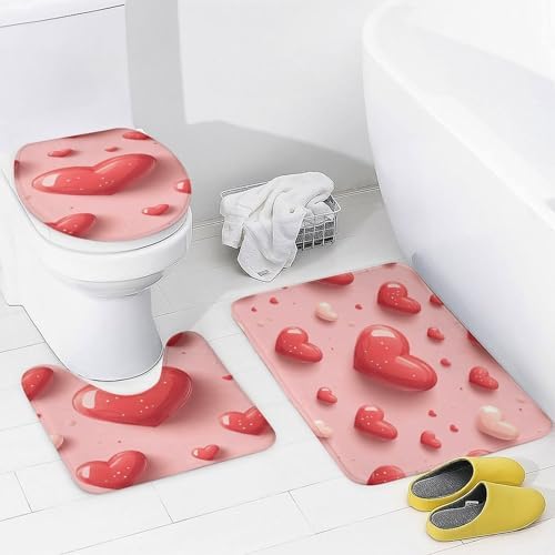 Hmklpoerps Heart Pattern Shower Curtain Set 4 Piece