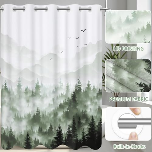 AXURXUI No Hook Forest Shower Curtain Set 71x74 Inch