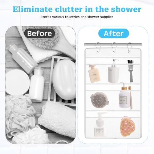 2 Pack 7 Pockets Mesh Shower Caddy with Metal Hangers - White