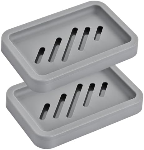 Mcyye 2PCS Grey Soap Holders Self Draining Bathroom Sink and Shower Accessories