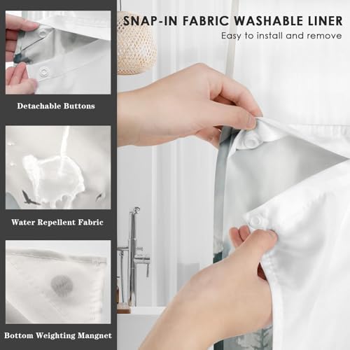 Nesphy No Hook Landscape Forest Shower Curtain Set