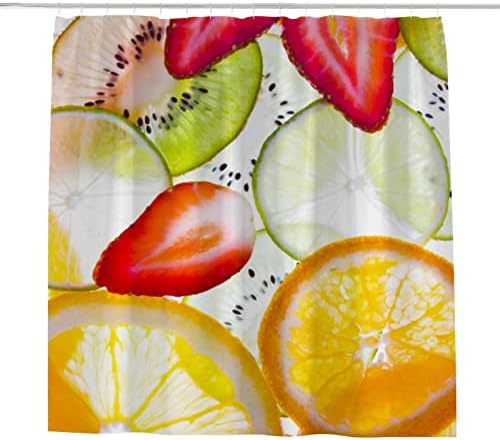 ZHIMI Shower Curtain with 12 Hooks Kiwi Orange Strawberry Design
