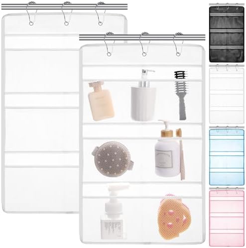 2 Pack 7 Pockets Mesh Shower Caddy with Metal Hangers - White