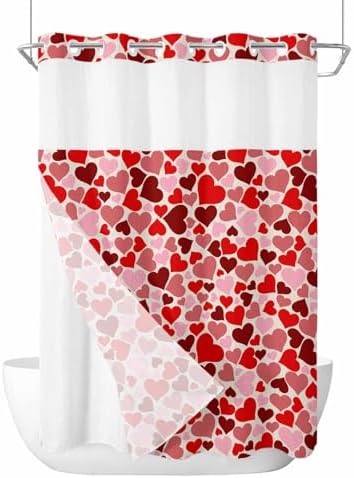 Jolunifun Valentines Day No Hook Shower Curtain Set