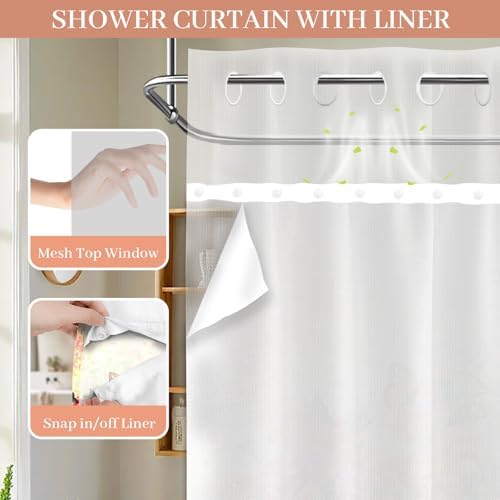 Tonmue Spring Summer Floral Hookless Shower Curtain Set 1