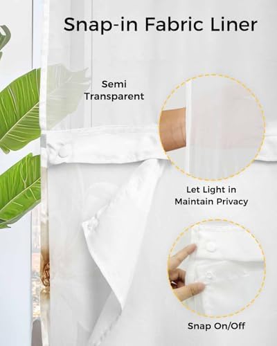 Smile Sunflower Flower Shower Curtain Set 72x72in White Magnolia with Snap Liner