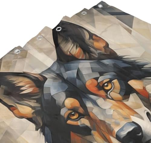 Black Dog Boho Shower Curtain Set with 12 Hooks 72x72in