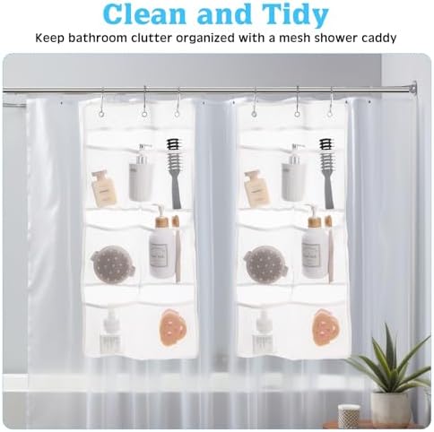 2 Pack 7 Pockets Mesh Shower Caddy with Metal Hangers - White