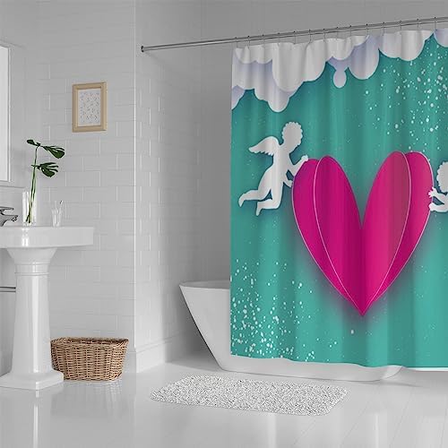 Hapuxt Shower Curtain with 12 Hooks Love Pink Heart Design