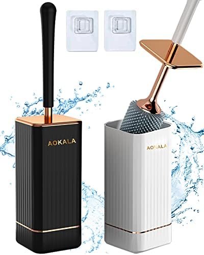 Aokala Toilet Brush Set 2 Pack Silicone with Ergonomic Handle