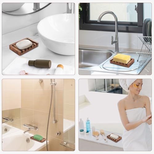 Wooden Soap Dish 3 Pack - Rustic Style Bathroom Kitchen Holder
