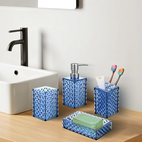 HOFURME 4PCS Blue Bathroom Accessory Set