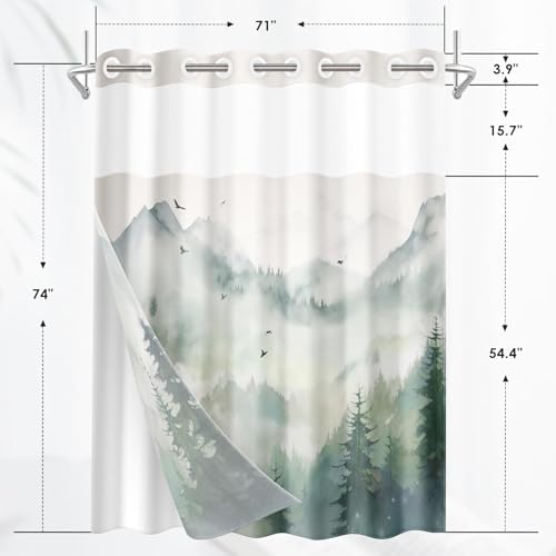 Nesphy No Hook Landscape Forest Shower Curtain Set