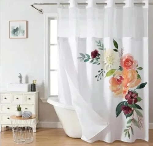 FONFLAIRE Floral Shower Curtain Set with Snap Liner