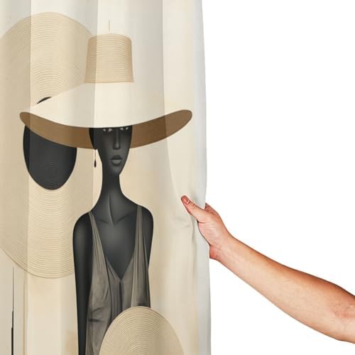 Brown Patterned Shower Curtain Set with 12 Hooks 72x72in