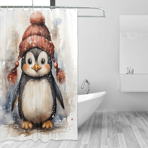 DAOWANGZUO Penguin Shower Curtain Set 72x72in with 12 Hooks