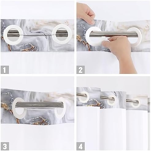 MitoVilla Marble Shower Curtain Set Grey Gold 72x74