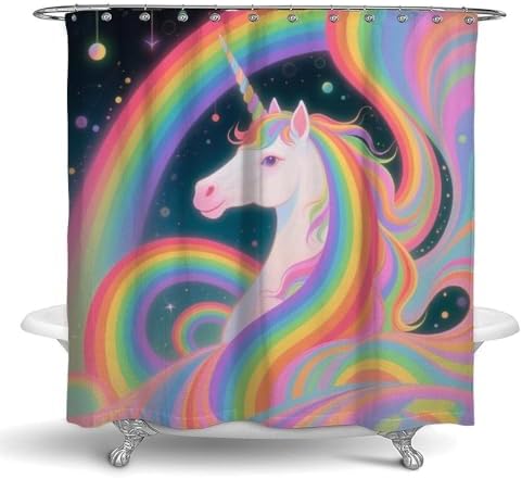 OXJOIIS Trippy Rainbow Unicorn Shower Curtain 72x70 Inch