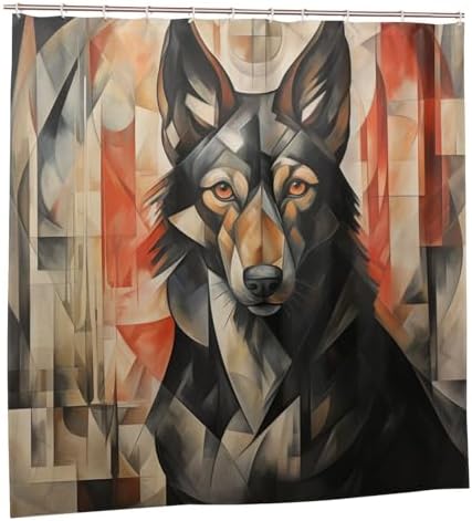 Black Dog Shower Curtain Set with 12 Hooks