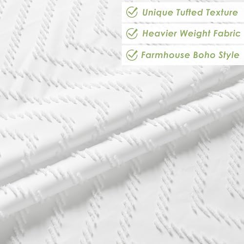 Nesphy Hookless Boho Shower Curtain Set White Textured Chevron Striped