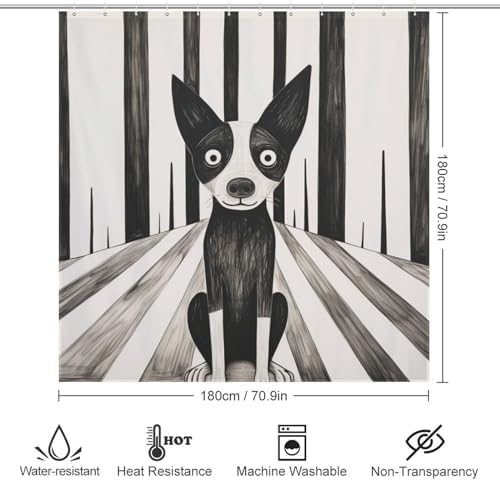 Abstract Dog Shower Curtain Set with 12 Hooks 72x72in