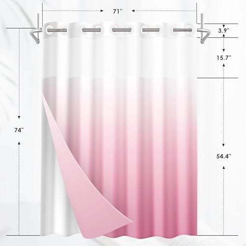 Nesphy No Hook Ombre Pink Shower Curtain Set 1