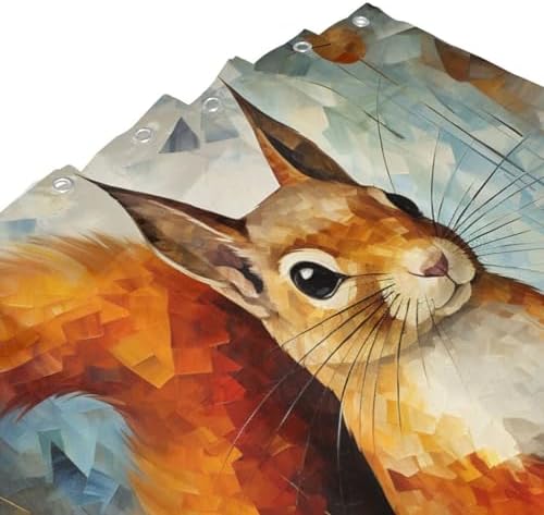 Squirrel Pattern Boho Style Shower Curtain Set with 12 Hooks 72x72in