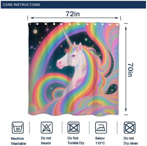 OXJOIIS Trippy Rainbow Unicorn Shower Curtain 72x70 Inch