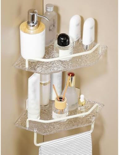 Shower Shelf Racks Bathroom Acrylic Triangle Storage Rack Double Layer with Pole