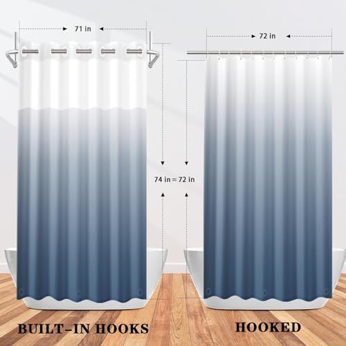 Nesphy No Hook Ombre Blue Shower Curtain Set 1