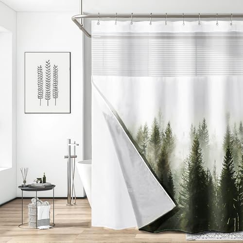 ORTIGIA Misty Forest Shower Curtain Set with Liner and Hooks