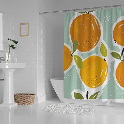 ZHIMI Hand Painted Orange Shower Curtain with 12 Hooks 60x72in