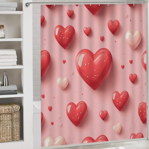 Hmklpoerps Heart Pattern Shower Curtain Set 4 Piece