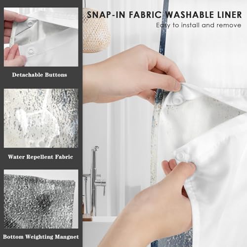 Nesphy No Hook Blue Grey Shower Curtain Set with Clear Top Window