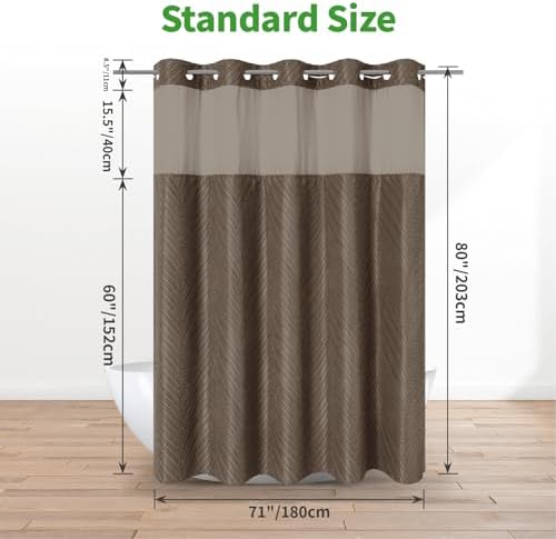 No Hook Boho Shower Curtain Set with Tufted Stripes and Snap Liner